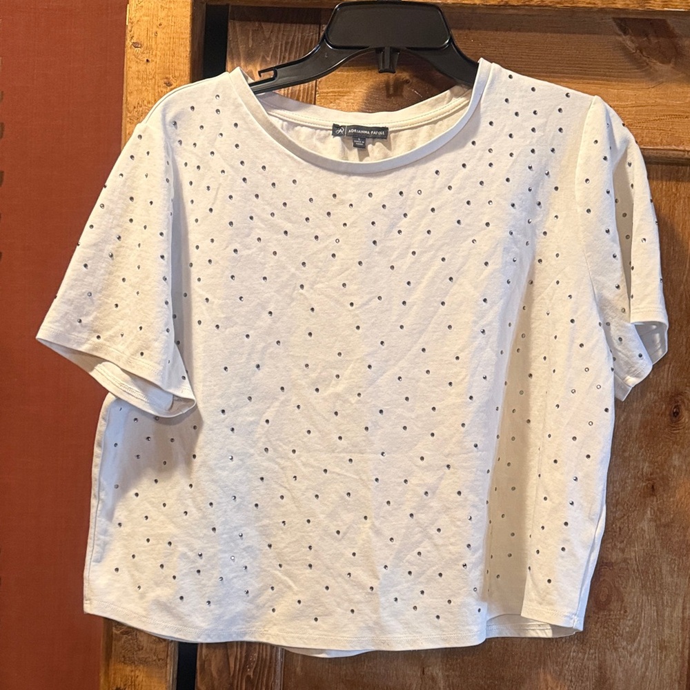 Adrianna Papell White Short Sleeve Top with Black Dots
